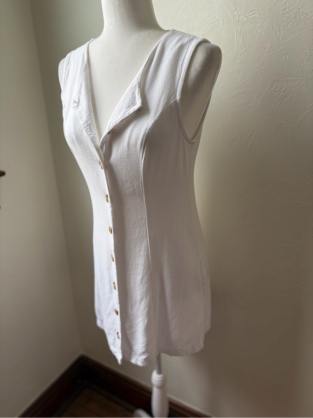 Monteau Los Angeles White Linen Blend Button Front Mini Dress Small - Picture 6 of 9